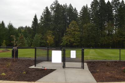 New Memorial Park dog park at opening gate.