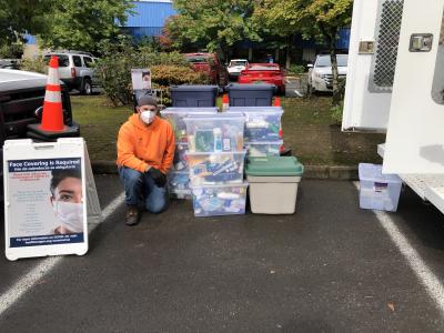 group gathering of toiletries at bulky waste day