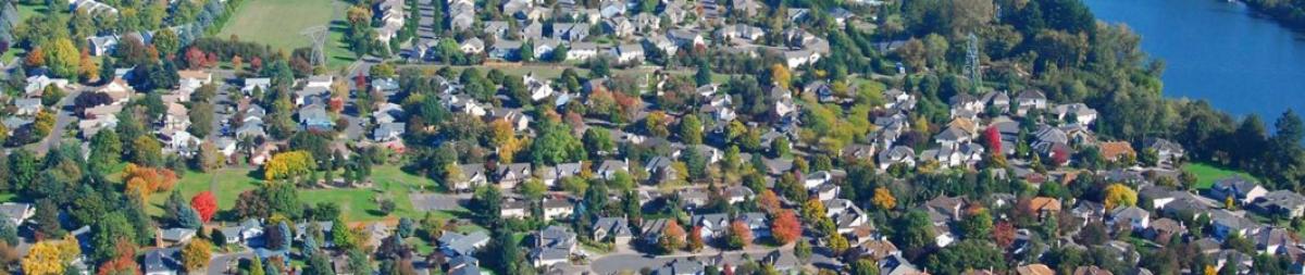 Overhead shot of residential neighborhoods